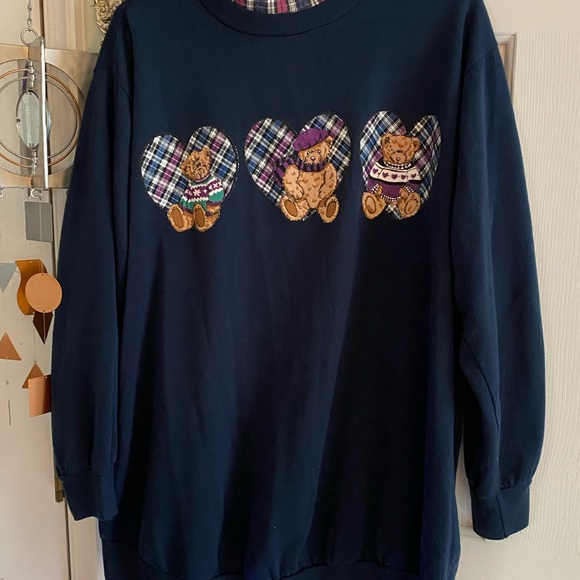 Vintage New Additions Navy Bear Mock Neck Sweatshirt Sz L - Picture 1 of 3